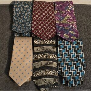 Mixed Brand Accessories Necktie Lot Mens OS Multicolored Silk Vintage Patterned